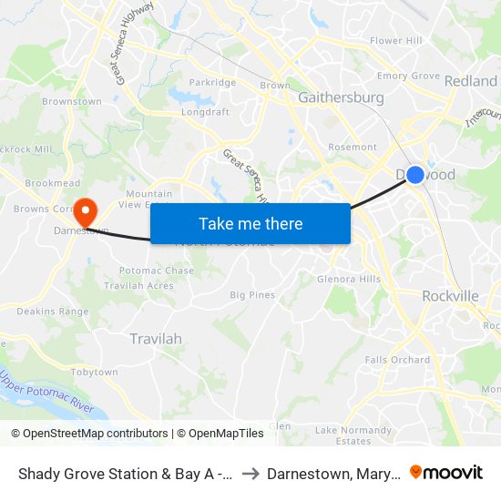 Shady Grove Station & Bay A - West to Darnestown, Maryland map