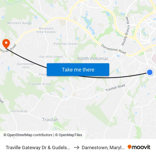 Traville Gateway Dr & Gudelsky Dr to Darnestown, Maryland map