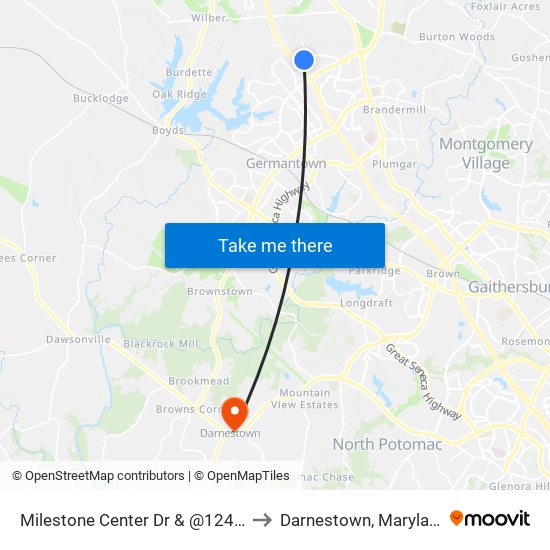 Milestone Center Dr & @12450 to Darnestown, Maryland map