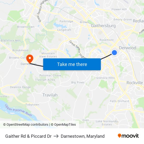 Gaither Rd & Piccard Dr to Darnestown, Maryland map