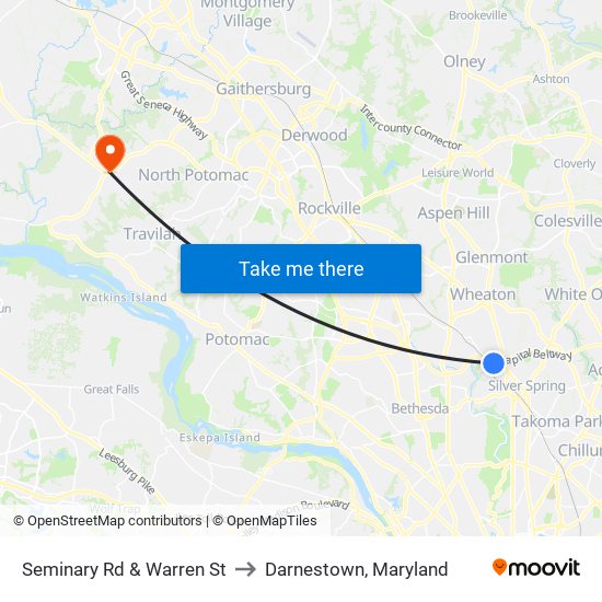 Seminary Rd & Warren St to Darnestown, Maryland map