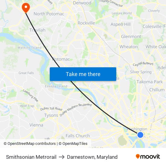 Smithsonian Metrorail to Darnestown, Maryland map