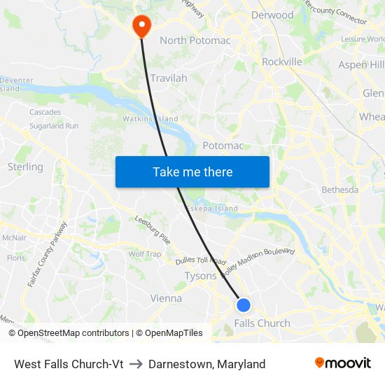 West Falls Church-Vt to Darnestown, Maryland map