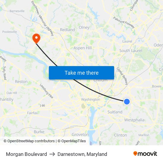 Morgan Boulevard to Darnestown, Maryland map