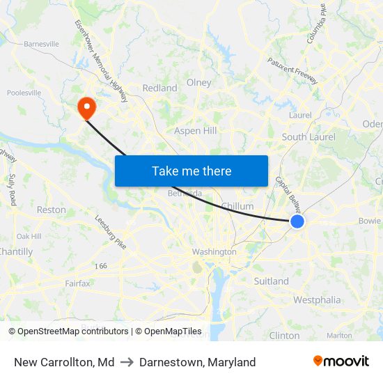 New Carrollton, Md to Darnestown, Maryland map