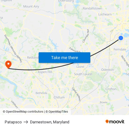 Patapsco to Darnestown, Maryland map