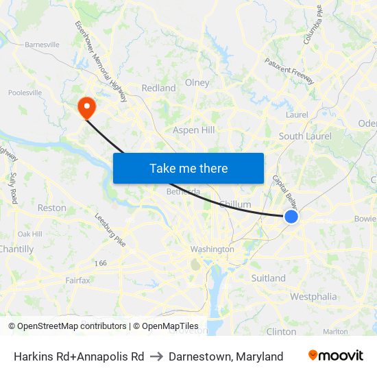 Harkins Rd+Annapolis Rd to Darnestown, Maryland map