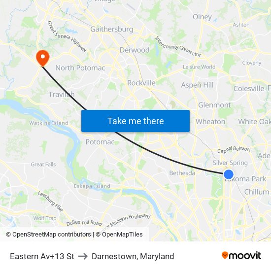 Eastern Av+13 St to Darnestown, Maryland map