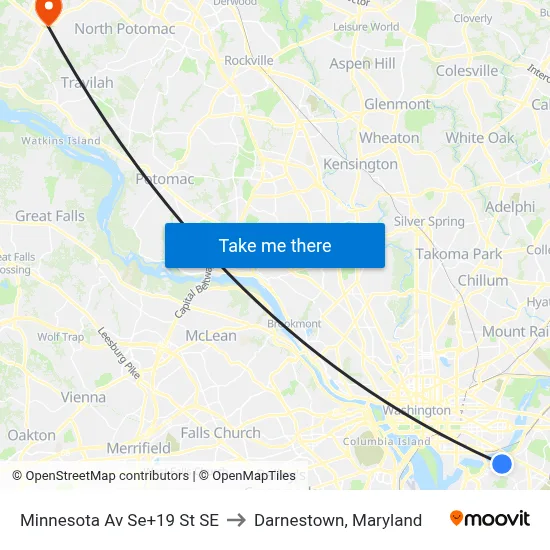 Minnesota Av Se+19 St SE to Darnestown, Maryland map