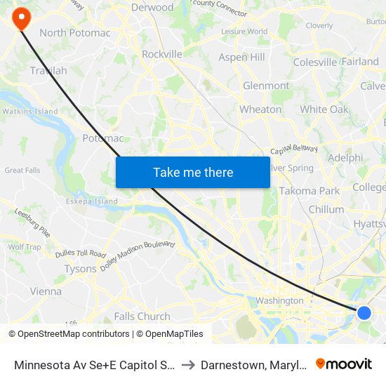 Minnesota Av Se+E Capitol St SE to Darnestown, Maryland map
