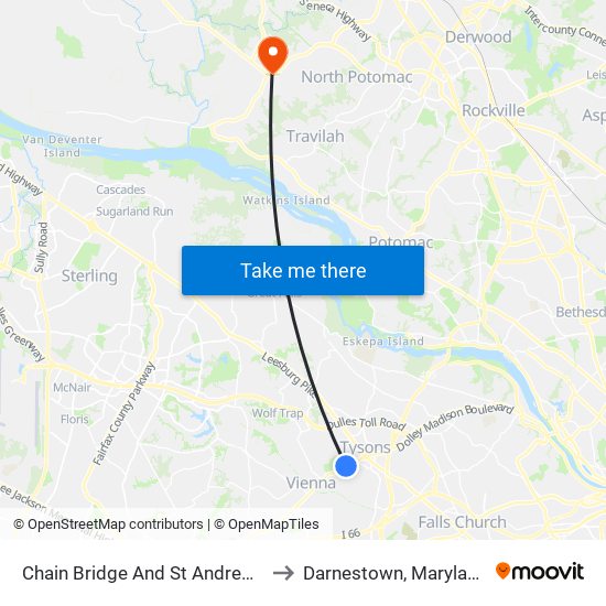 Chain Bridge And St Andrews to Darnestown, Maryland map