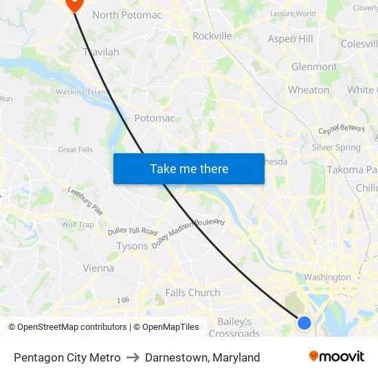 Pentagon City Metro to Darnestown, Maryland map