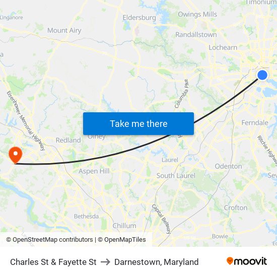 Charles St & Fayette St to Darnestown, Maryland map