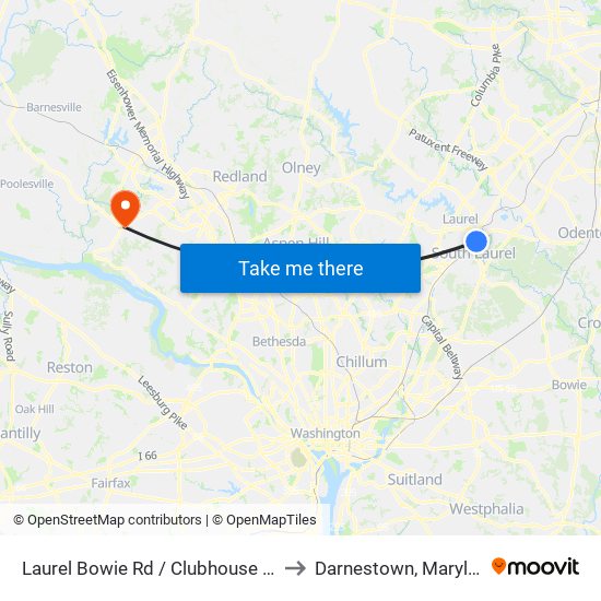 Laurel Bowie Rd / Clubhouse Blvd to Darnestown, Maryland map