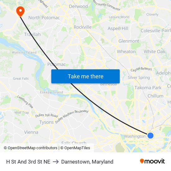 H St And 3rd St NE to Darnestown, Maryland map