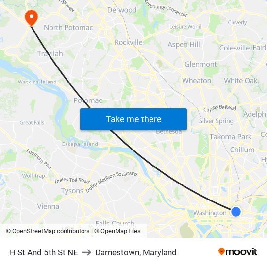 H St And 5th St NE to Darnestown, Maryland map