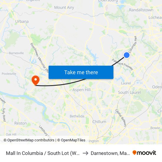 Mall In Columbia / South Lot (Westbound) to Darnestown, Maryland map