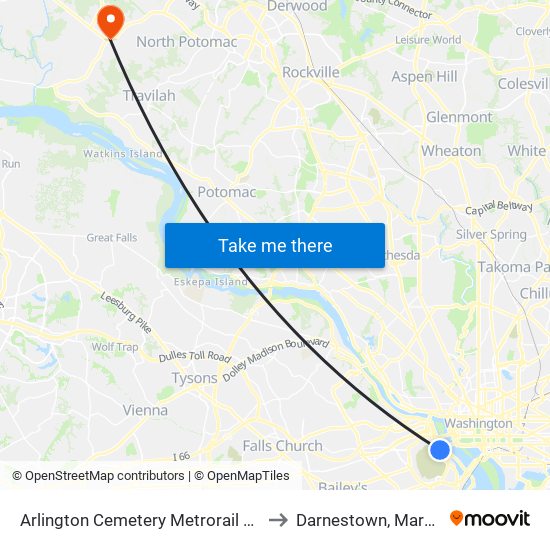 Arlington Cemetery  Metrorail Station to Darnestown, Maryland map