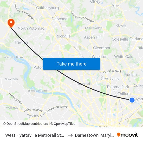 West Hyattsville Metrorail Station to Darnestown, Maryland map