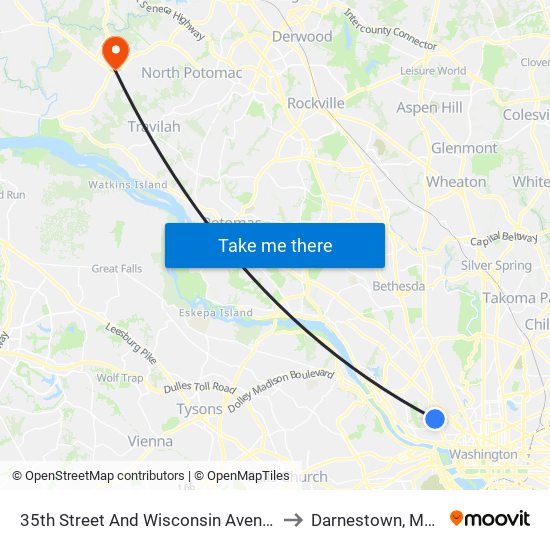 35th Street And Wisconsin Avenue NW (Sb) to Darnestown, Maryland map