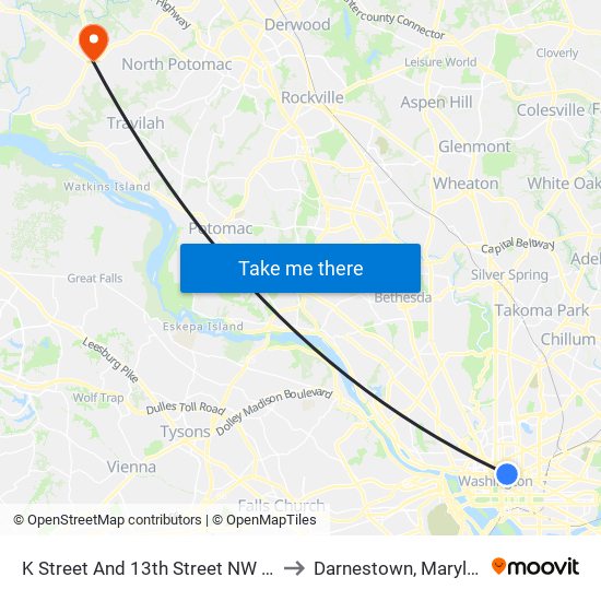 K Street And 13th Street NW (Eb) to Darnestown, Maryland map