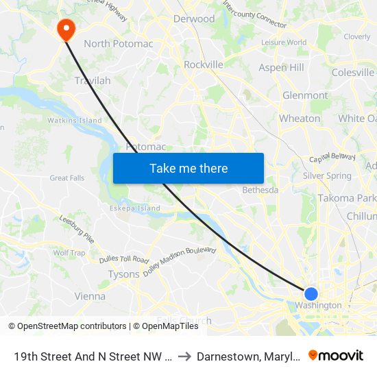 19th Street And N Street NW (Sb) to Darnestown, Maryland map