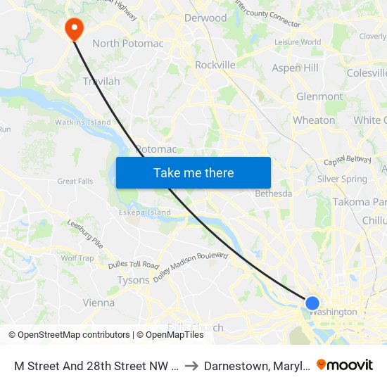 M Street And 28th Street NW (Wb) to Darnestown, Maryland map