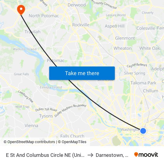 E St And Columbus Circle NE (Union Station) (Eb) to Darnestown, Maryland map