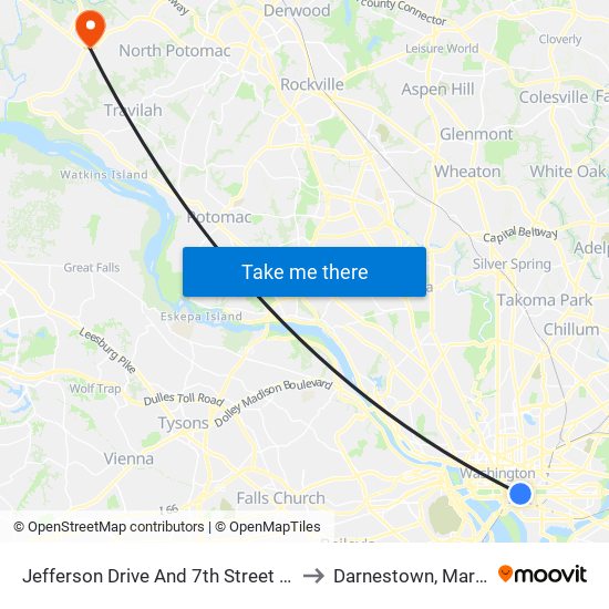 Jefferson Drive And 7th Street SW (Eb) to Darnestown, Maryland map