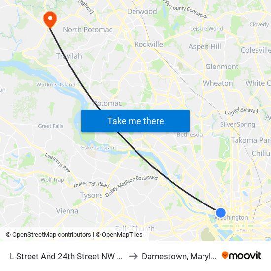 L Street And 24th Street NW (Wb) to Darnestown, Maryland map