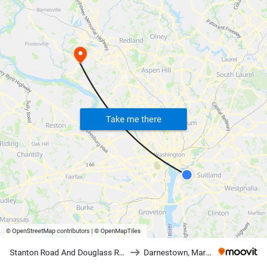 Stanton Road And Douglass Road SE to Darnestown, Maryland map