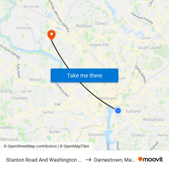 Stanton Road And Washington View Apts to Darnestown, Maryland map