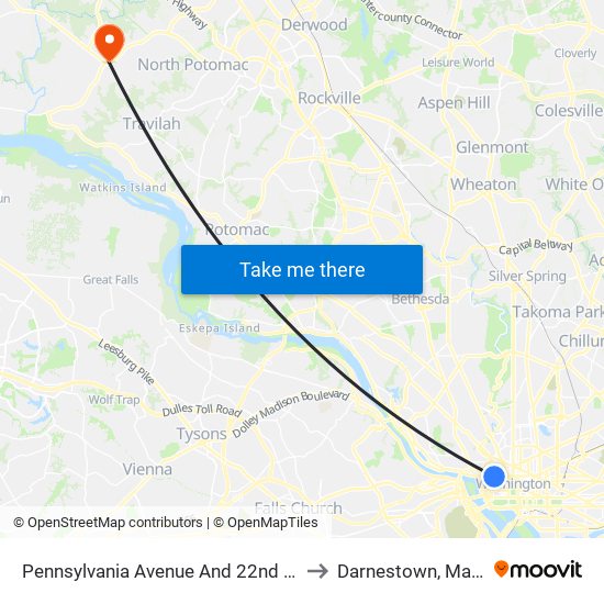 Pennsylvania Avenue And 22nd Street NW to Darnestown, Maryland map