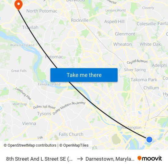 8th Street And L Street SE (Nb) to Darnestown, Maryland map