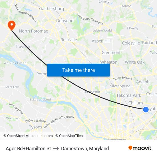 Ager Rd+Hamilton St to Darnestown, Maryland map