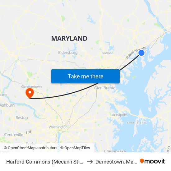 Harford Commons (Mccann St & Starr St) to Darnestown, Maryland map