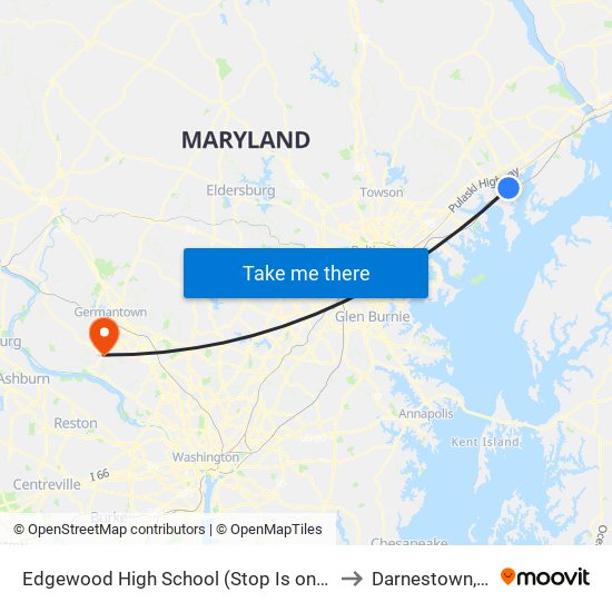 Edgewood High School (Stop Is on Willoughby Beach Rd) to Darnestown, Maryland map