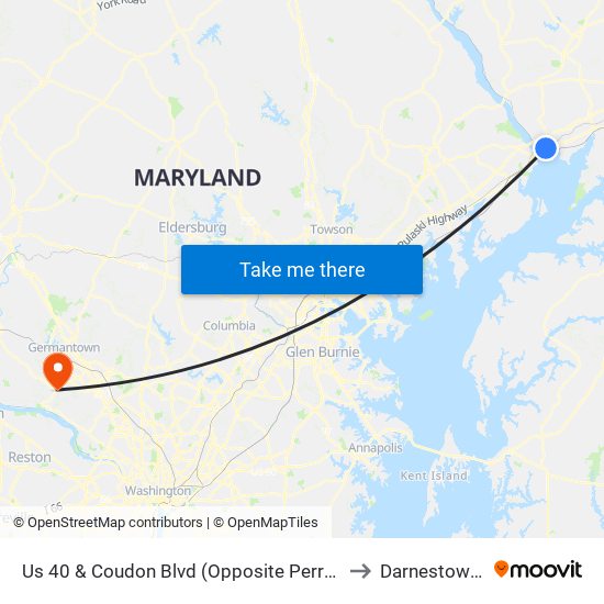 Us 40 & Coudon Blvd (Opposite Perryville Station Shopping Center) to Darnestown, Maryland map