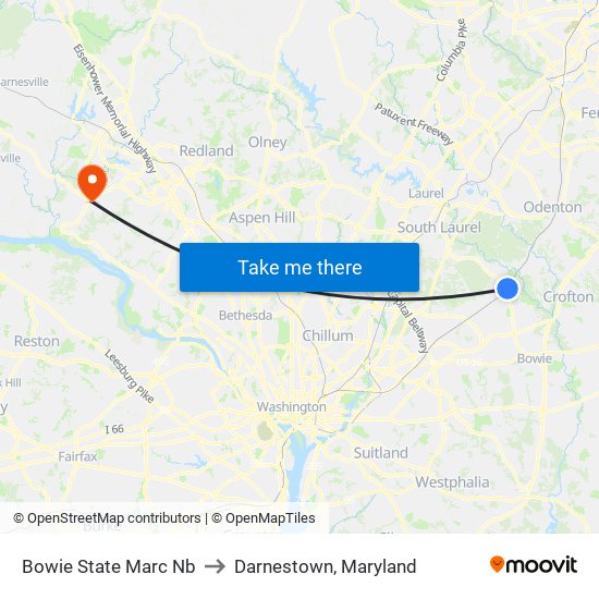 Bowie State Marc Nb to Darnestown, Maryland map