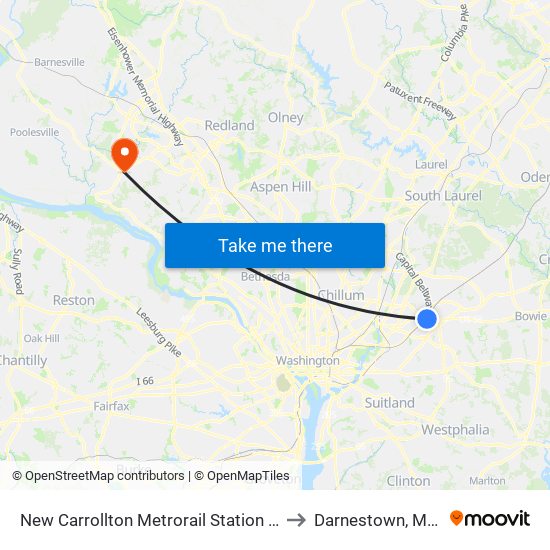 New Carrollton Metrorail Station at Bus Bay F to Darnestown, Maryland map