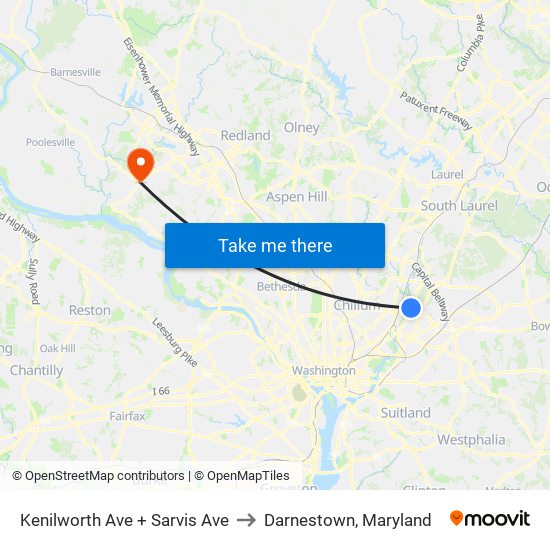 Kenilworth Ave + Sarvis Ave to Darnestown, Maryland map