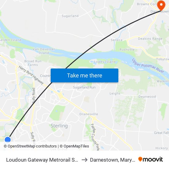 Loudoun Gateway Metrorail Station to Darnestown, Maryland map
