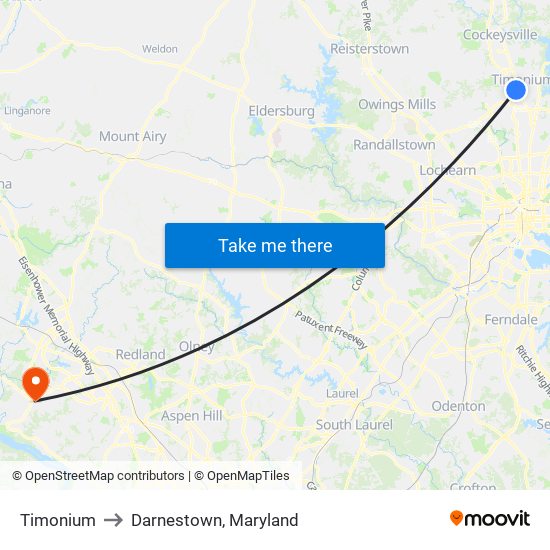 Timonium to Darnestown, Maryland map