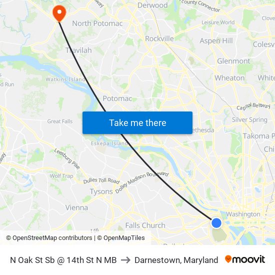 N Oak St Sb @ 14th St N MB to Darnestown, Maryland map