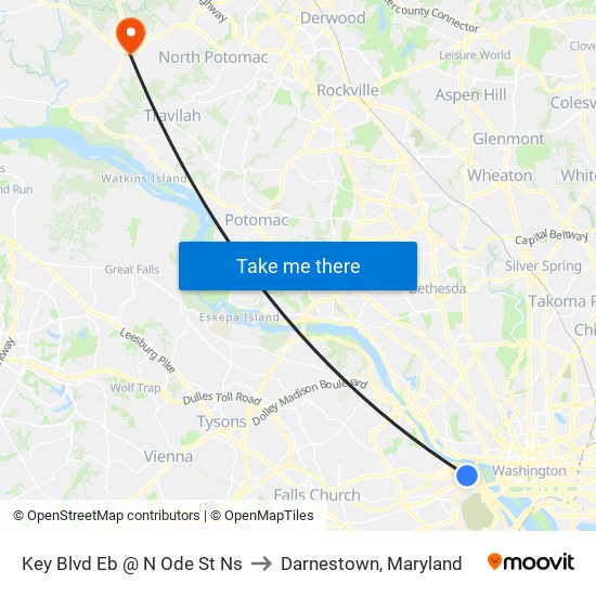 Key Blvd Eb @ N Ode St Ns to Darnestown, Maryland map