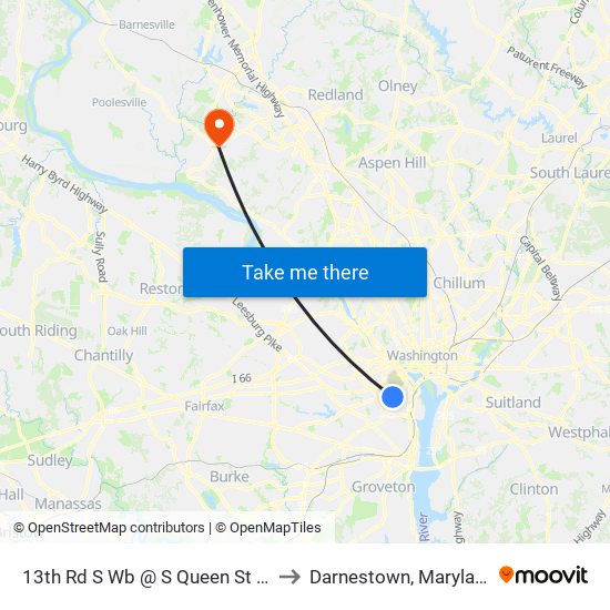 13th Rd S Wb @ S Queen St FS to Darnestown, Maryland map