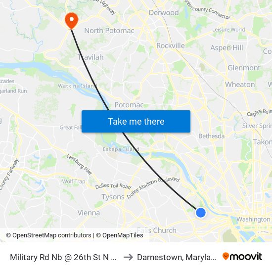 Military Rd Nb @ 26th St N Ns to Darnestown, Maryland map