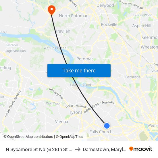 N Sycamore St Nb @ 28th St N FS to Darnestown, Maryland map
