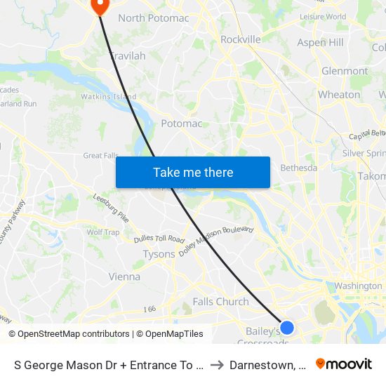 S George Mason Dr + Entrance To National Guard Ce to Darnestown, Maryland map