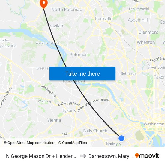 N George Mason Dr + Henderson Rd to Darnestown, Maryland map